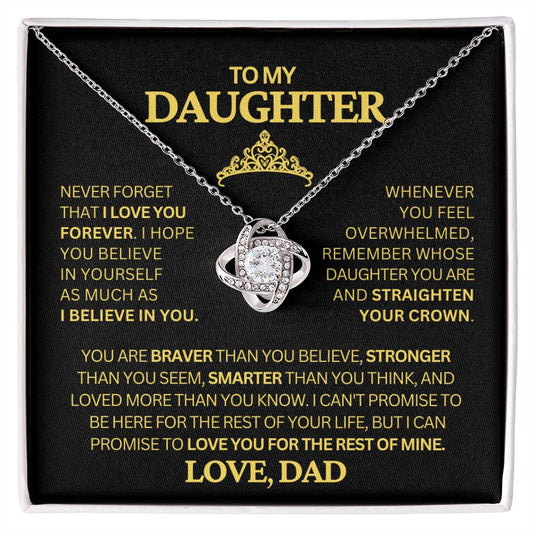 Gift for Daughter "Straighten Your Crown" Love Knot Necklace from Dad