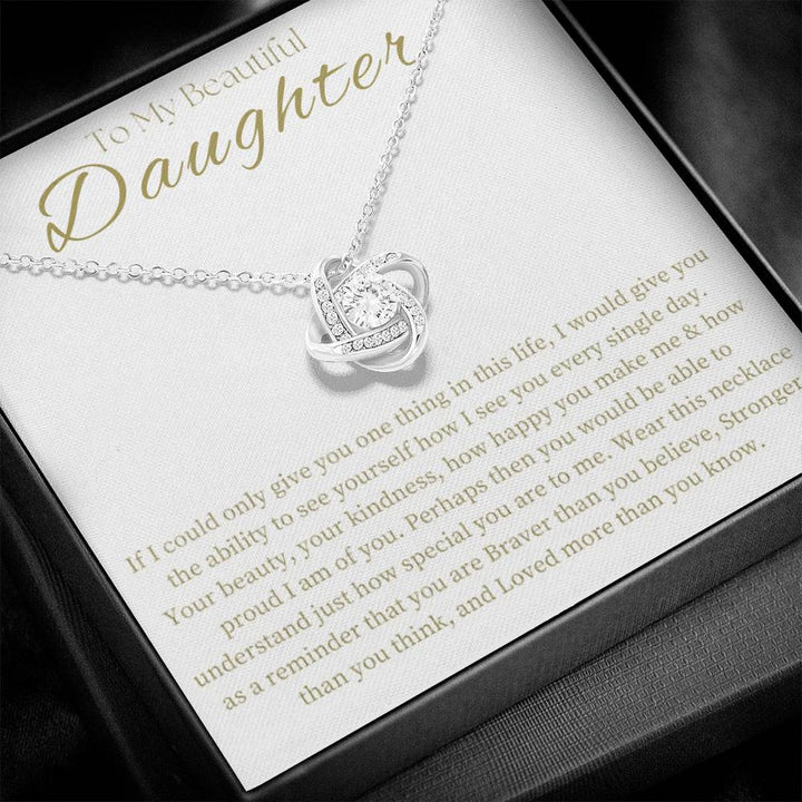 Gift for Daughter "Braver Than You Believe" Love Knot Necklace